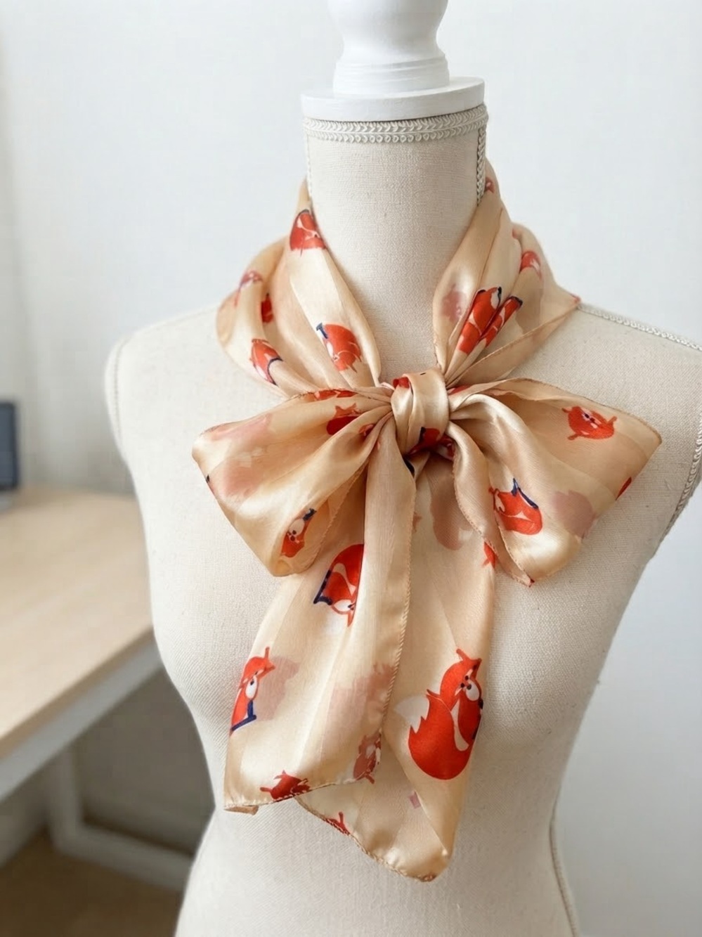 Lauren M Silk Feel Red Fox Print 60” Scarf